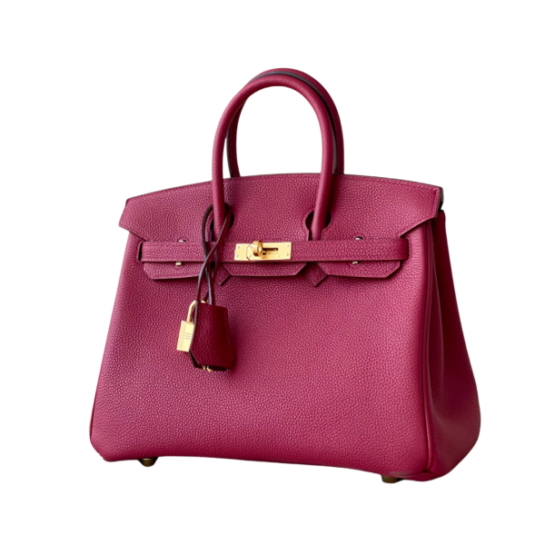 H BIRKIN 25 TOGO RED WINE LEATHER GOLD HARDWARE 25CM