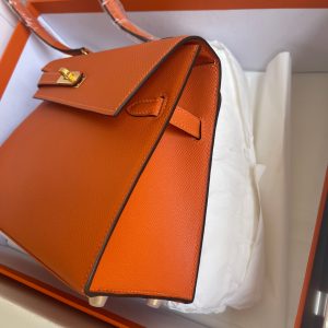 H KELLY SELLIER EN DESORDRE EPSOM GOLD-TONED HARDWARE ORANGE 25CM