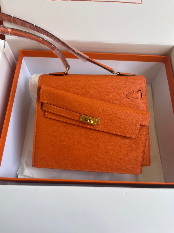 H KELLY SELLIER EN DESORDRE EPSOM GOLD-TONED HARDWARE ORANGE 25CM