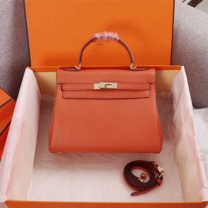 H KELLY ORANGE SELLIER ROUGE EPSOM GOLD HARDWARE 28CM