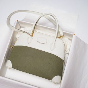 H VINTAGE BOLIDE 31 CANVAS LEATHHER BAG WHITE GREY 31CM