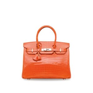 H A SHINY ORANGE POROSUS CROCODILE BIRKIN 30 GOLD HARDWARE ORANGE 30CM