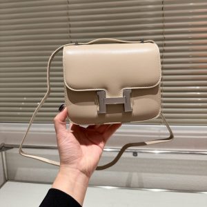 H CONSTANCE LEATHER BAG BEIGE 18CM