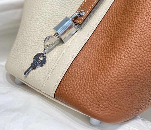 H PICOTIN LOCK WHITE BROWN DUPE BAG 18CM