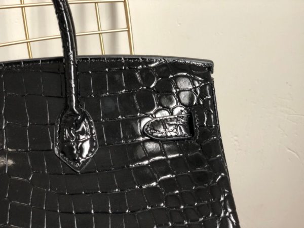 H BIRKIN 30 BLACK NOIR SHINY POROSUS CROCODILE 30CM