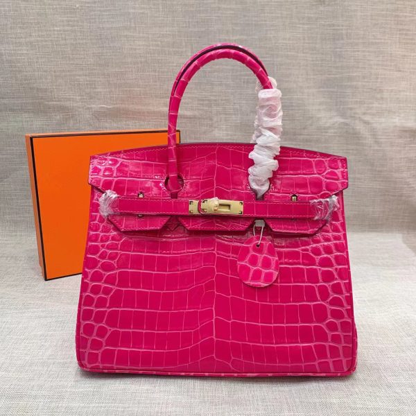 H BIRKIN 30 CROCODILE GOLD-TONED HARDWARE DARK PINK