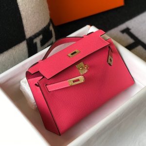 H MINI KELLY POCHETTE GOLD TONED HARDWARE PINK 22CM