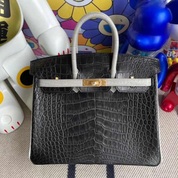 H BIRKIN ALLIGATOR MATT CK89 NOIR & CK80 PEARL GREY GOLD HARDWARE 25CM