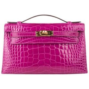 H MINI KELLY POCHETTE CROCODILE GOLD TONED HARDWARE PURPLE 22CM