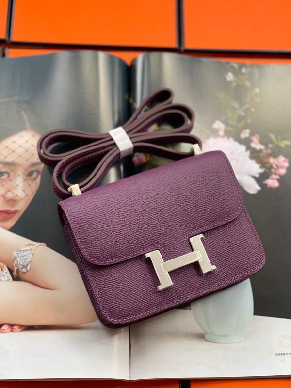 H CONSTANCE MINI EPSOM SILVER-TONED HARDWARE VIOLET 14CM