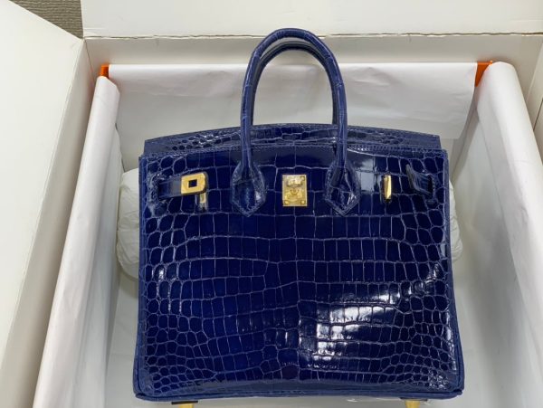 H BIRKIN 25 CROCODILE GOLD-TONED HARDWARE DARK BLUE 25CM