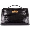 H MINI KELLY POCHETTE CROCODILE GOLD TONED HARDWARE BLACK 22CM