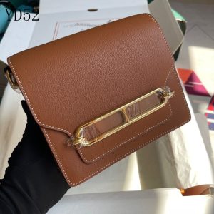 H SAC ROULIS BROWN LEATHER GOLD BUCKLE 19CM