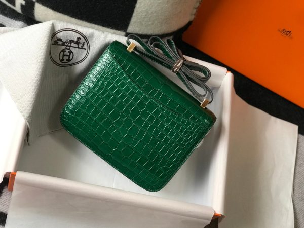 H CONSTANCE ALLIGATOR GOLD HARDWARE MINI GREEN FICELLE BAG 18CM