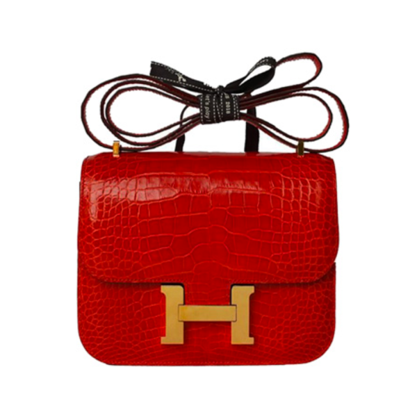 H CONSTANCE ALLIGATOR GOLD HARDWARE MINI RED FICELLE BAG 18CM